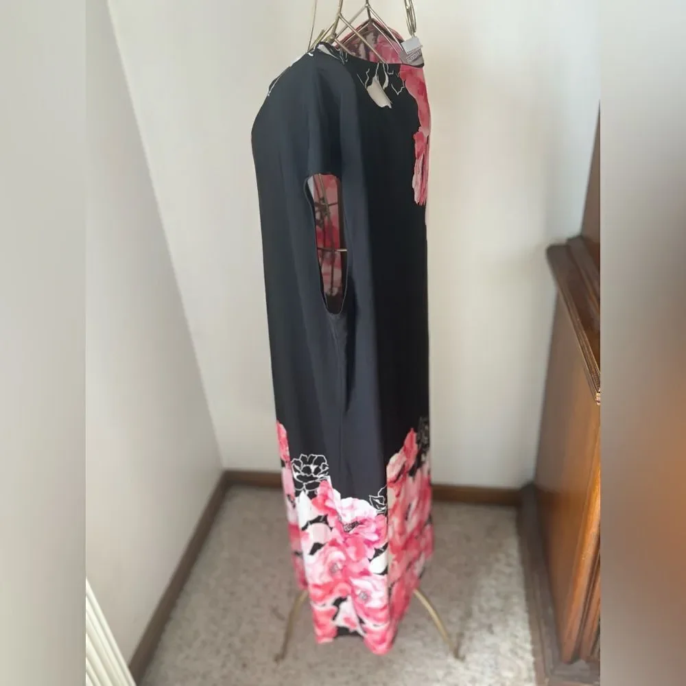 Chico's Black Pink Floral Short Sleeve Shift Dress Chico's Size 3 - Picture 6 of 12